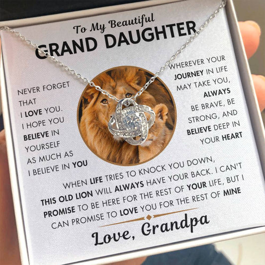 To My Grand Daughter - Promise - Love Knot Necklace From Grandpa