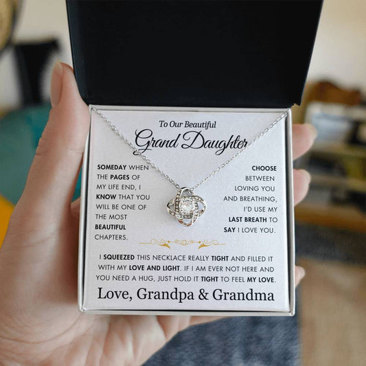 To Our Grand Daughter - Filled It With Love and Light - From Grandpa and Grandma - Love Knot Necklace