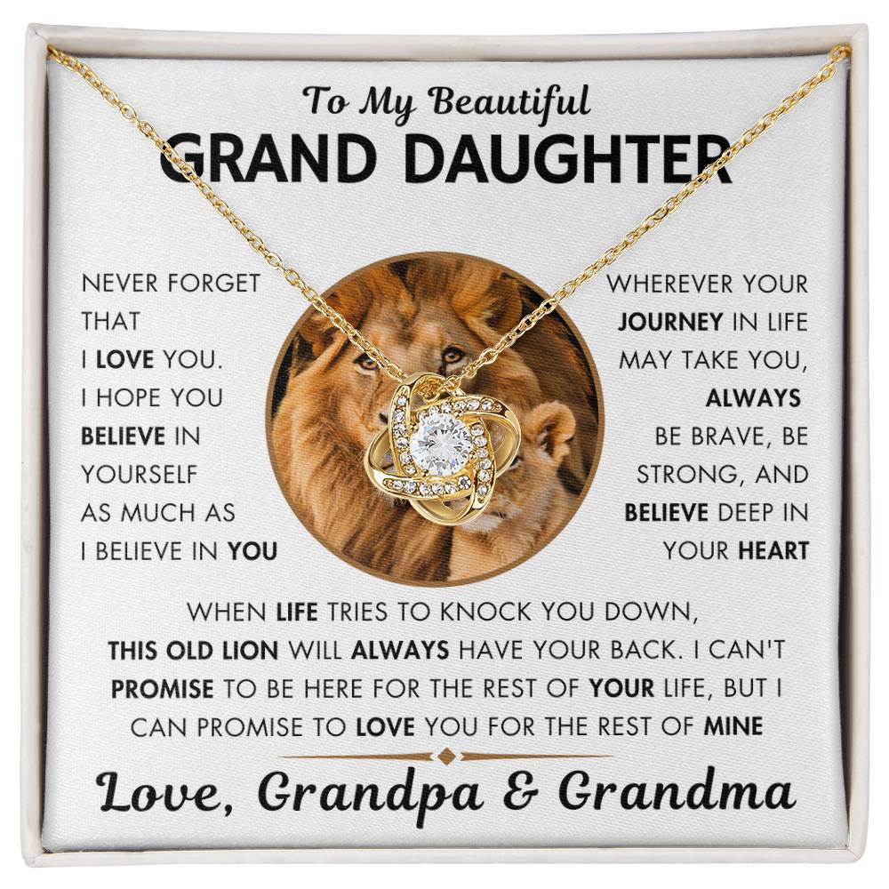 To My Grand Daughter - Promise - Love Knot Necklace From Grandpa and Grandma