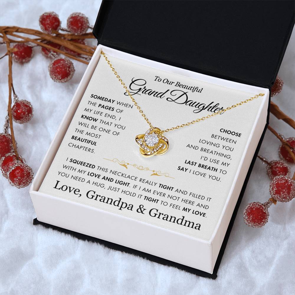 To Our Grand Daughter - Filled It With Love and Light - From Grandpa and Grandma - Love Knot Necklace