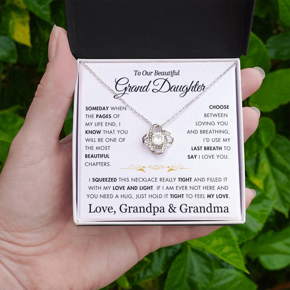 To Our Grand Daughter - Filled It With Love and Light - From Grandpa and Grandma - Love Knot Necklace