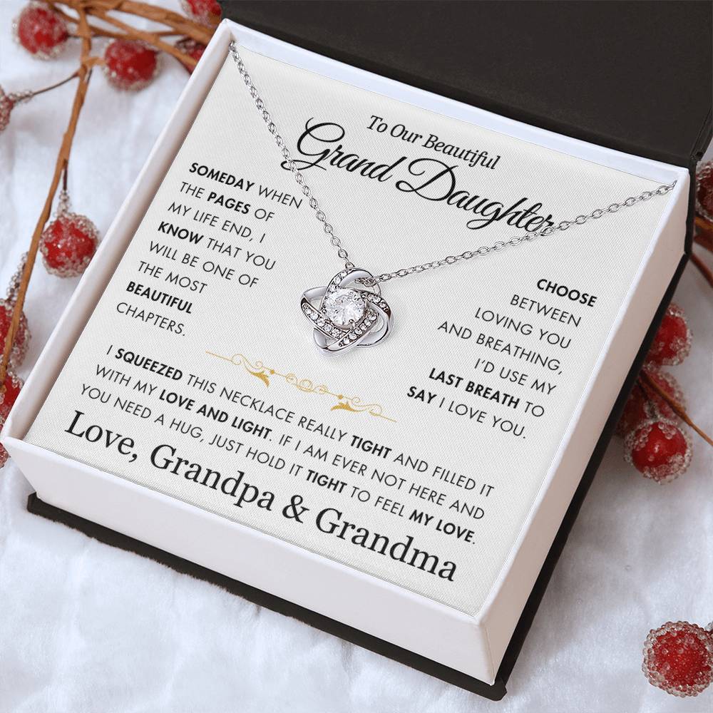 To Our Grand Daughter - Filled It With Love and Light - From Grandpa and Grandma - Love Knot Necklace