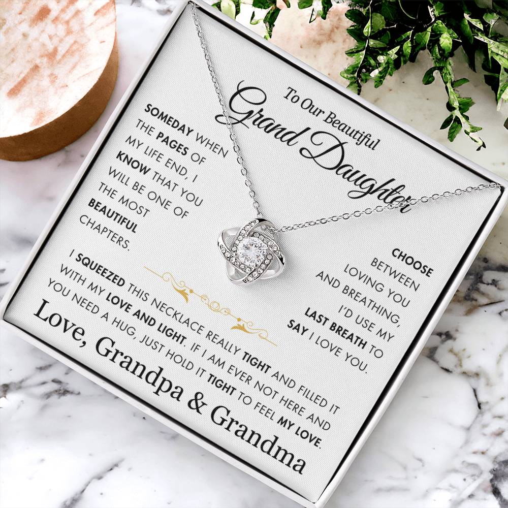 To Our Grand Daughter - Filled It With Love and Light - From Grandpa and Grandma - Love Knot Necklace