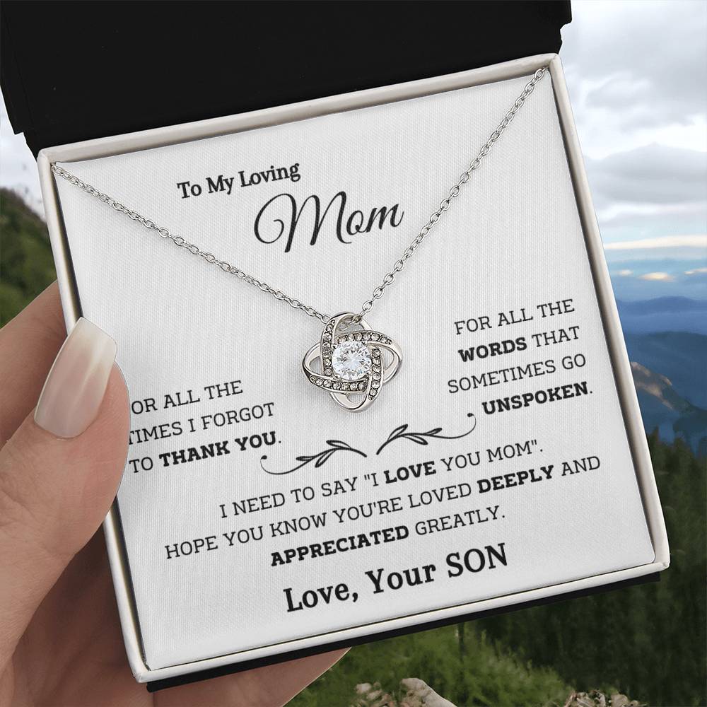 To My Loving Mom - You are Loved Deeply - Love Knot Necklace - Your Son