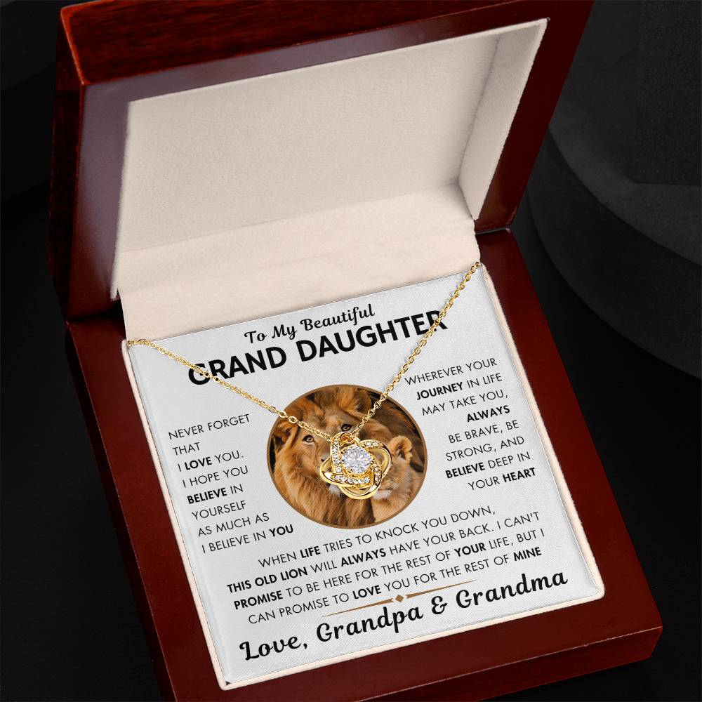 To My Grand Daughter - Promise - Love Knot Necklace From Grandpa and Grandma