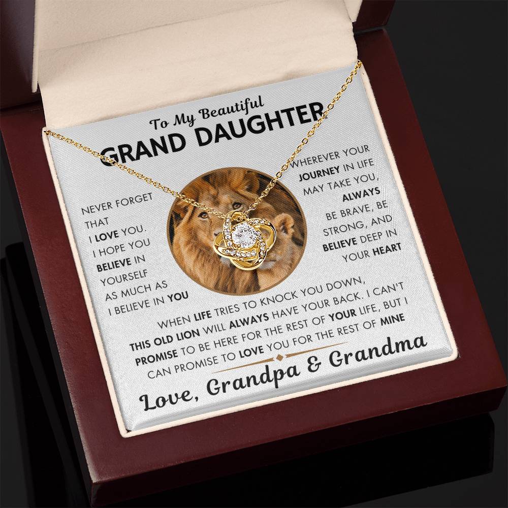 To My Grand Daughter - Promise - Love Knot Necklace From Grandpa and Grandma