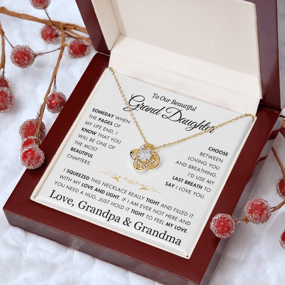 To Our Grand Daughter - Filled It With Love and Light - From Grandpa and Grandma - Love Knot Necklace