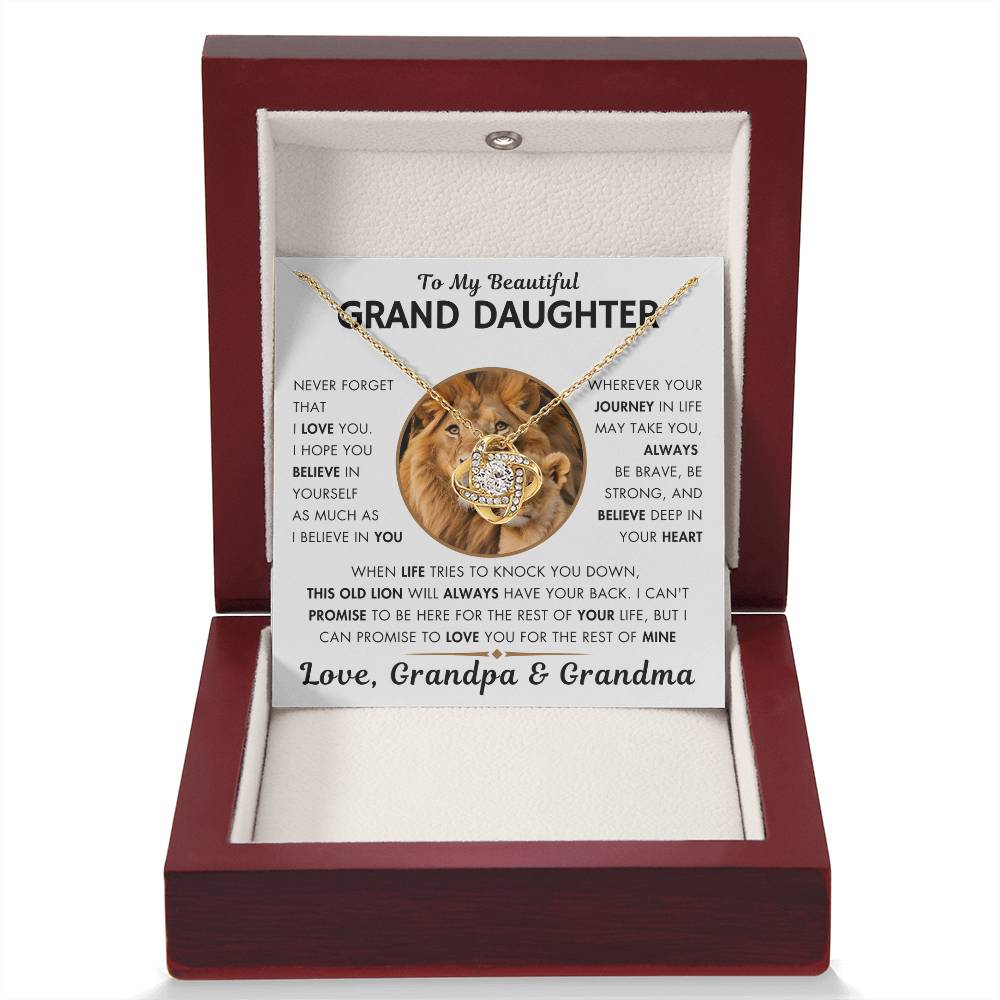 To My Grand Daughter - Promise - Love Knot Necklace From Grandpa and Grandma