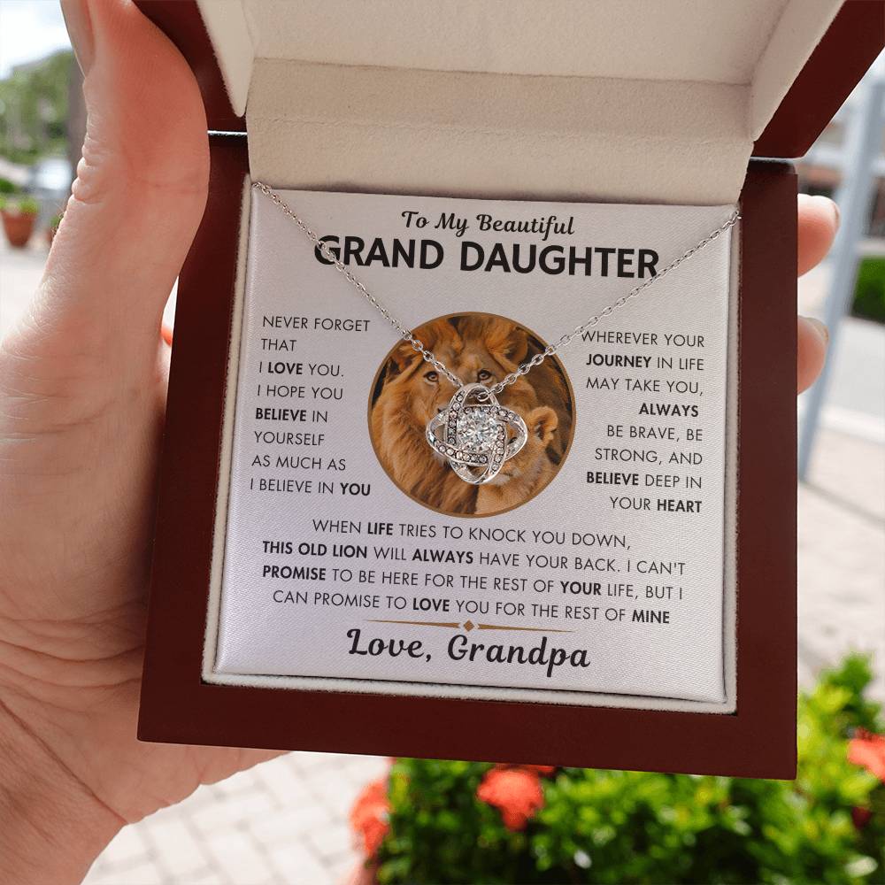 To My Grand Daughter - Promise - Love Knot Necklace From Grandpa