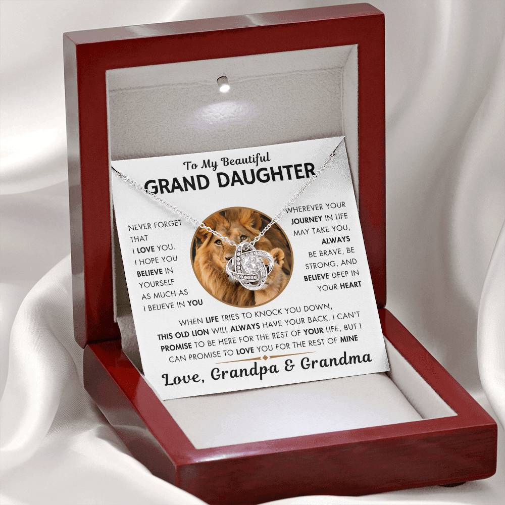 To My Grand Daughter - Promise - Love Knot Necklace From Grandpa and Grandma