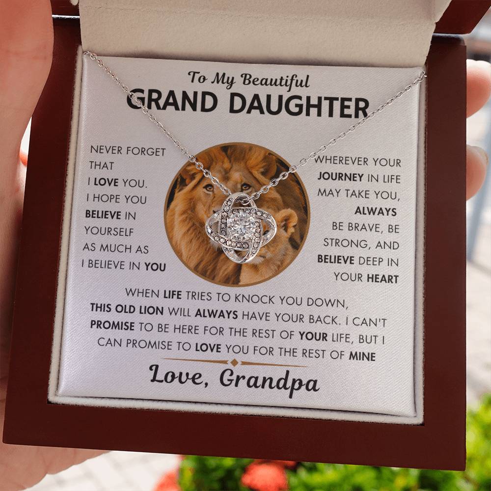 To My Grand Daughter - Promise - Love Knot Necklace From Grandpa