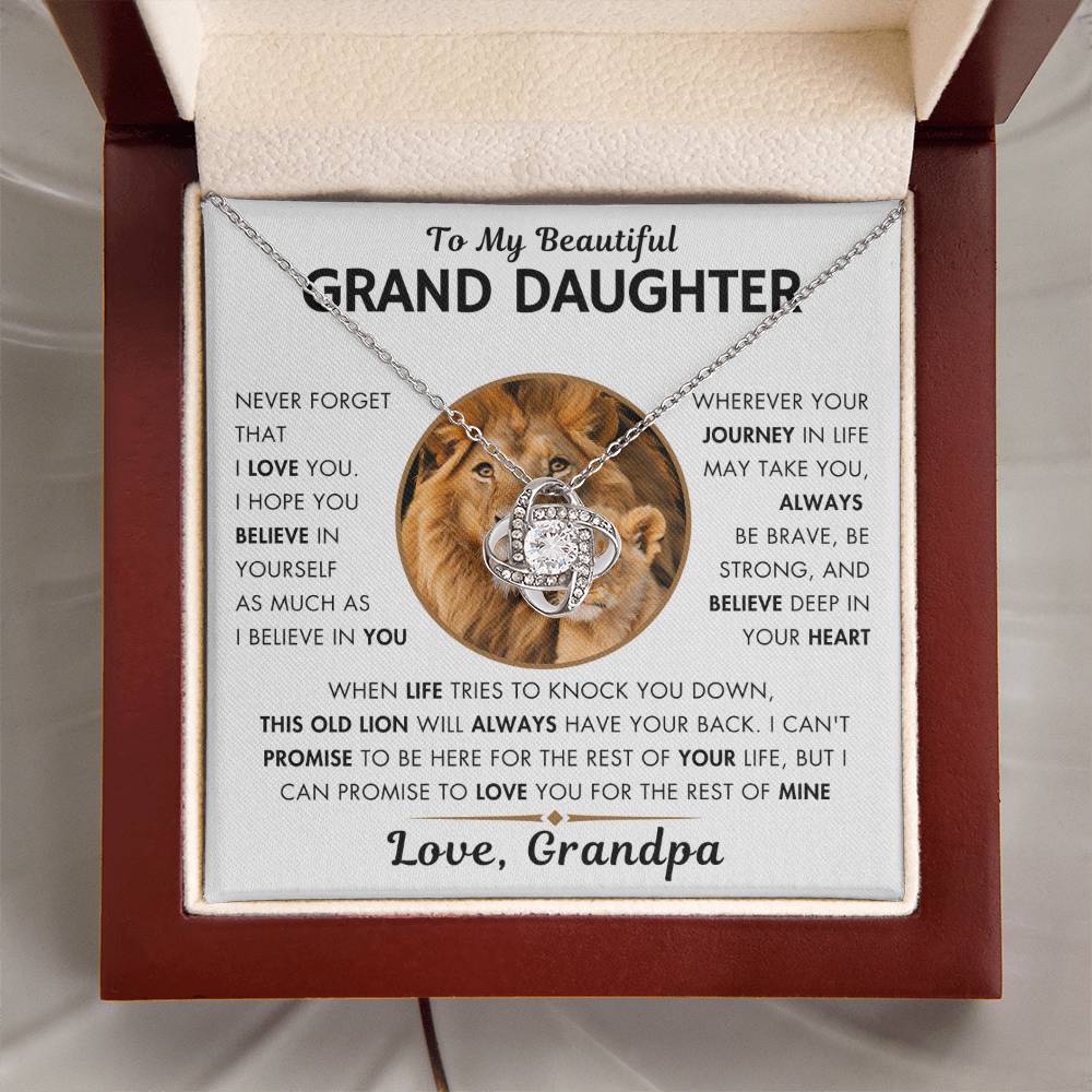 To My Grand Daughter - Promise - Love Knot Necklace From Grandpa