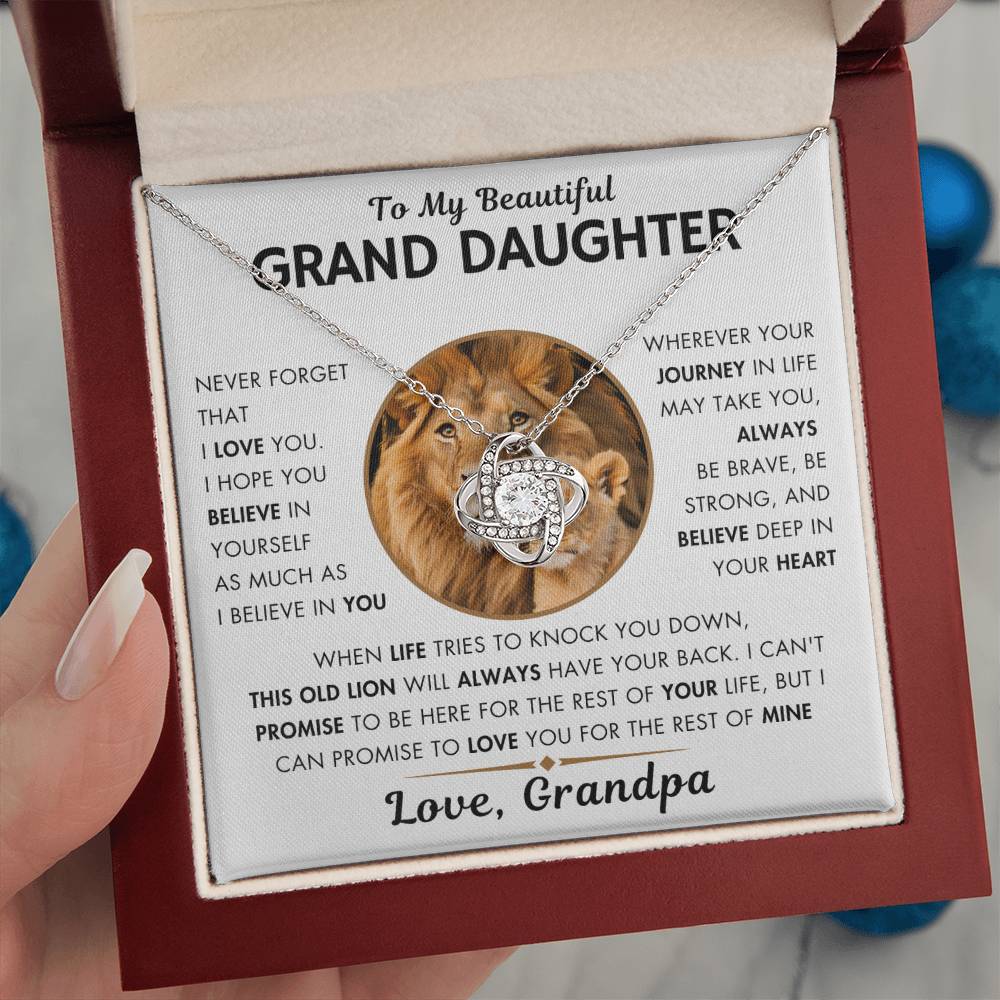 To My Grand Daughter - Promise - Love Knot Necklace From Grandpa