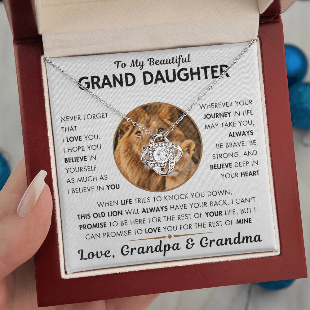 To My Grand Daughter - Promise - Love Knot Necklace From Grandpa and Grandma