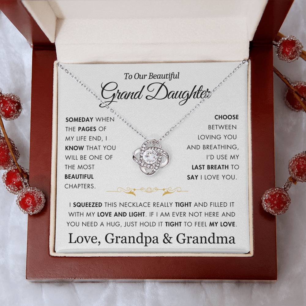 To Our Grand Daughter - Filled It With Love and Light - From Grandpa and Grandma - Love Knot Necklace